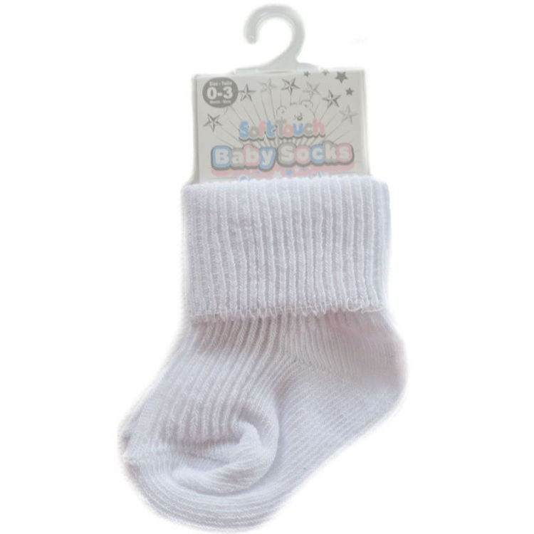 Picture of S02-W-03: WHITE TURNOVER SOCKS (0-3M)